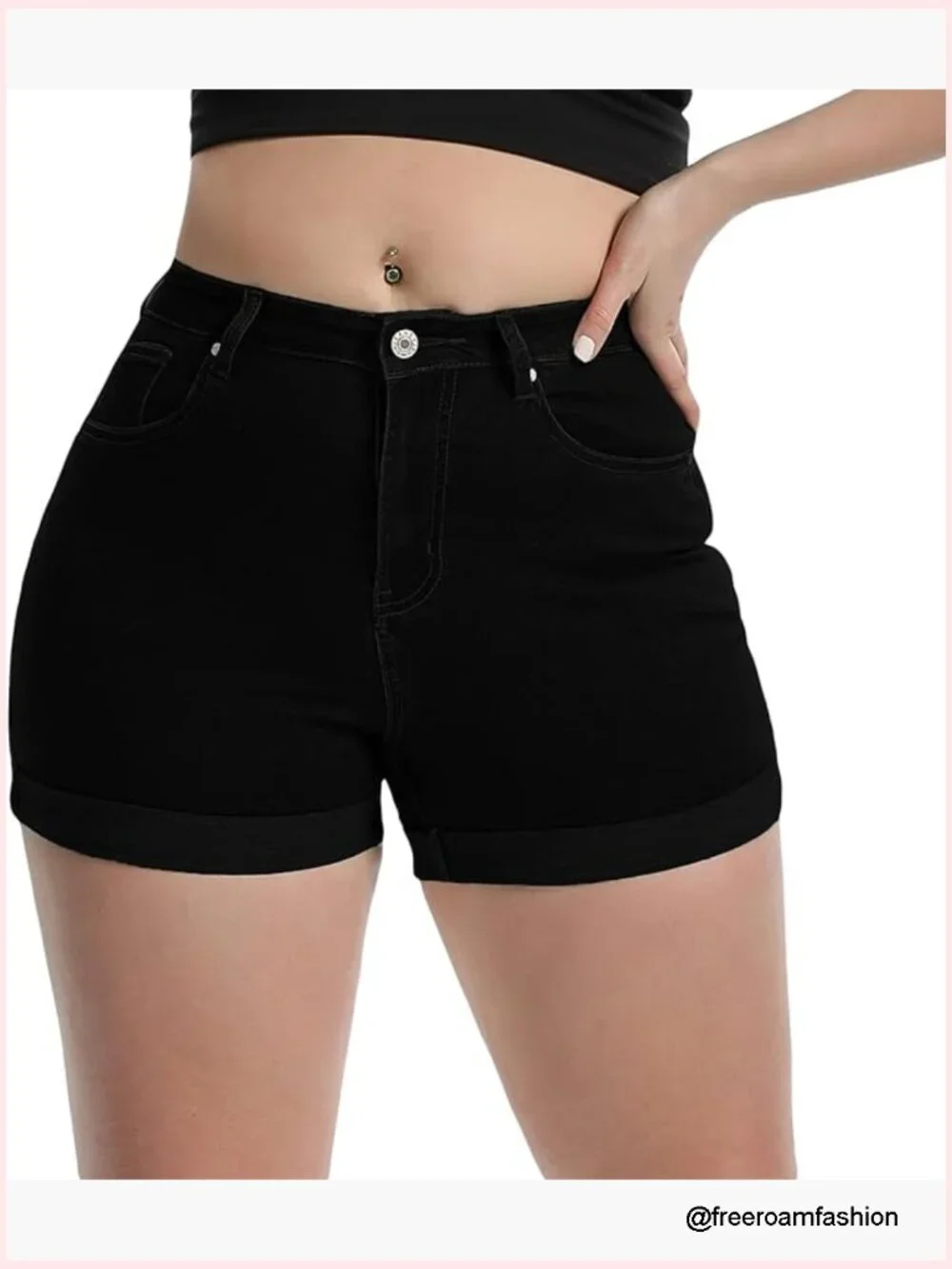 High Waisted Stretchy Denim Shorts Folded Hem Jean Shorts